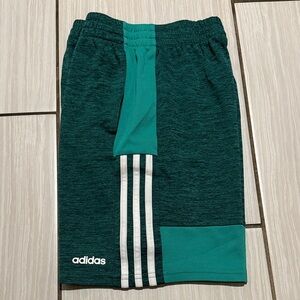 Adidas Kids Green Shorts with White Stripes